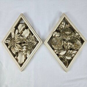 Vintage Universal Statuary Co 1958 Set of 2 Chalkware Floral Wall Hangings